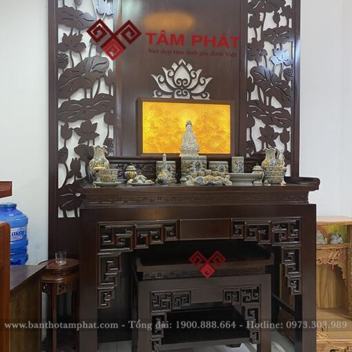 Bàn thờ gỗ Gụ 2 cấp thờ Phật và gia tiên
