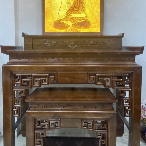 Bàn thờ gỗ Gụ 2 cấp thờ Phật và gia tiên