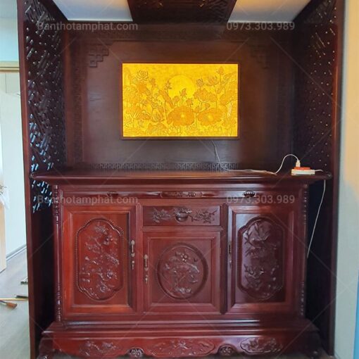 Tranh sen trúc chỉ trang trí cho tủ thờ