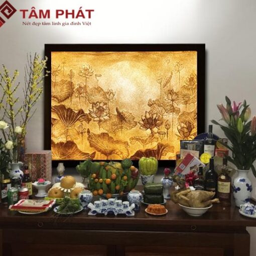 Tranh trúc chỉ hoa sen mẫu TC6642