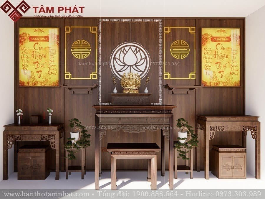 Bố trí nhiều bàn thờ kết hợp trong cùng một không gian phòng thờ BT-1054