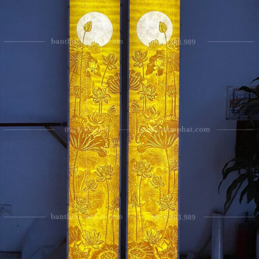 Tranh trúc chỉ dọc hoa sen trăng sáng mẫu TC-6702