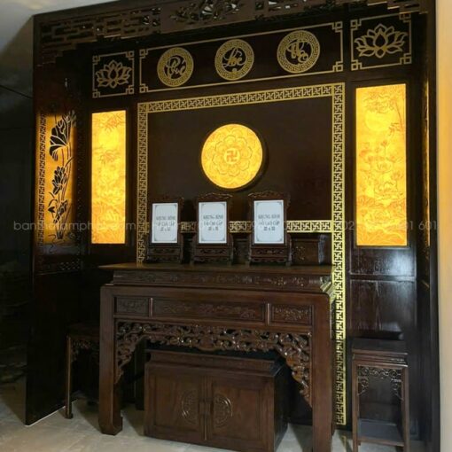 Bài trí tại phòng thờ riêng, phù hợp với hạ tầng nhà cấp 4, biệt thự villa có diện tích rộng thoáng.