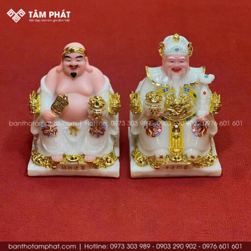 Tượng Thần Tài Thổ Địa bằng đá cao cấp màu trắng mẫu DT-7915