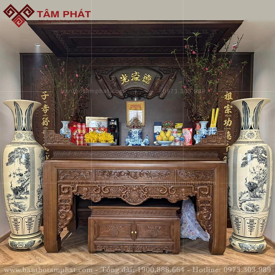 Mẫu phòng thờ đẹp được bố trí đầy đủ tiện nghi