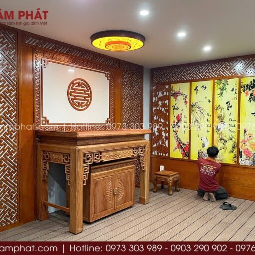 Thiết kế phòng thờ đẹp, kích thước bám sát nhu cầu và khuôn viên phòng thờ.