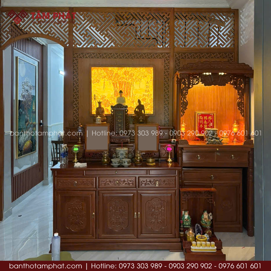 Mẫu Bàn Thờ Phật Gỗ Tự Nhiên Tại Tâm Phát
