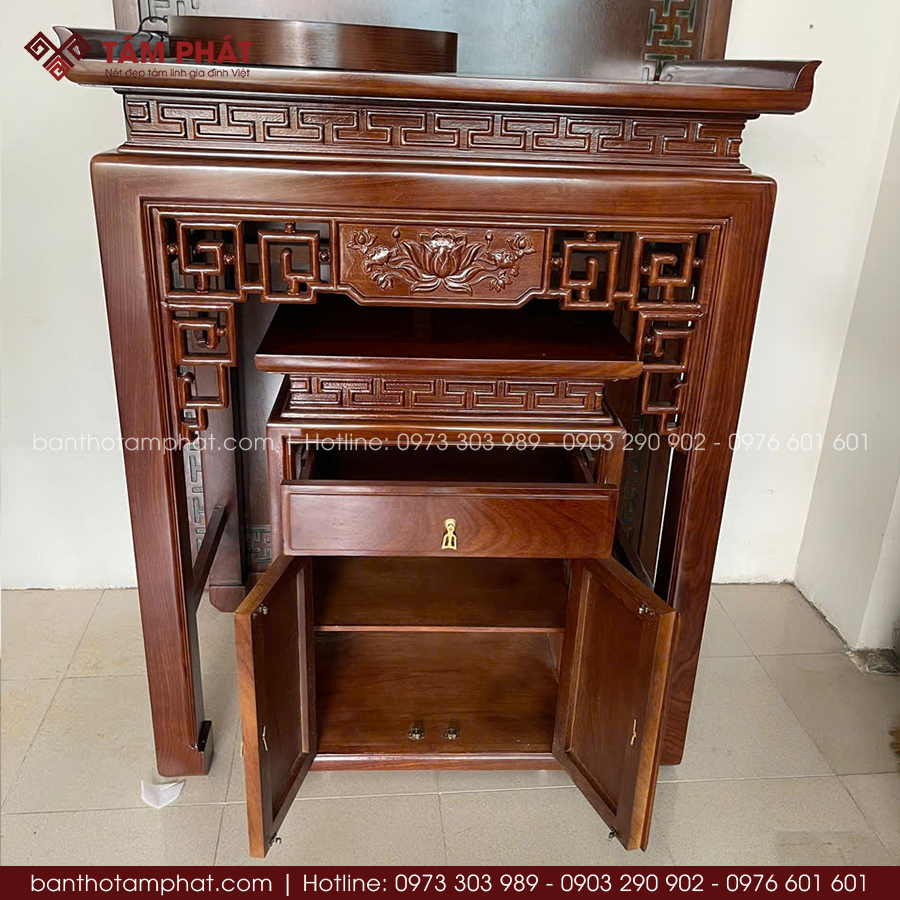 Mẫu Bàn Thờ Phật Tích Hợp Tủ Đựng Đồ Lễ