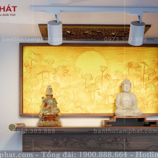 Mẫu bàn thờ gỗ cao cấp, có hộc tủ dưới mặt tiện lợi.