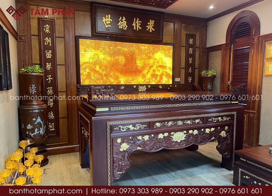 Án gian thờ Gia Tiên chạm sen vàng mẫu BT-1710