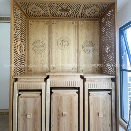 Phòng thờ 3 bàn gỗ sồi hiện đại mẫu BT-1694