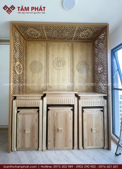 Phòng thờ 3 bàn gỗ sồi hiện đại mẫu BT-1694