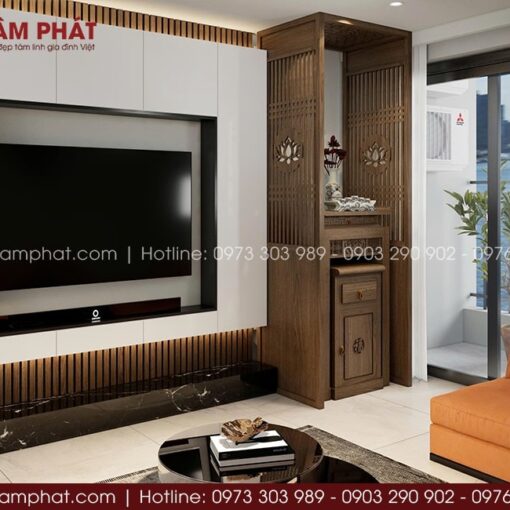 Phối cảnh 3D tổng quan phòng thờ.