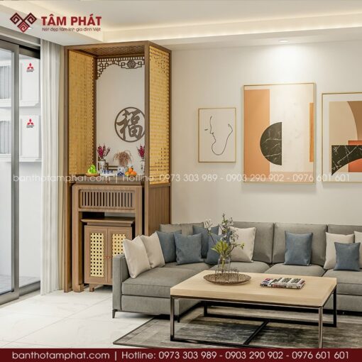 Vách ốp nan mây tạo cảm giác nhẹ nhàng, thoáng sáng và gần gũi.