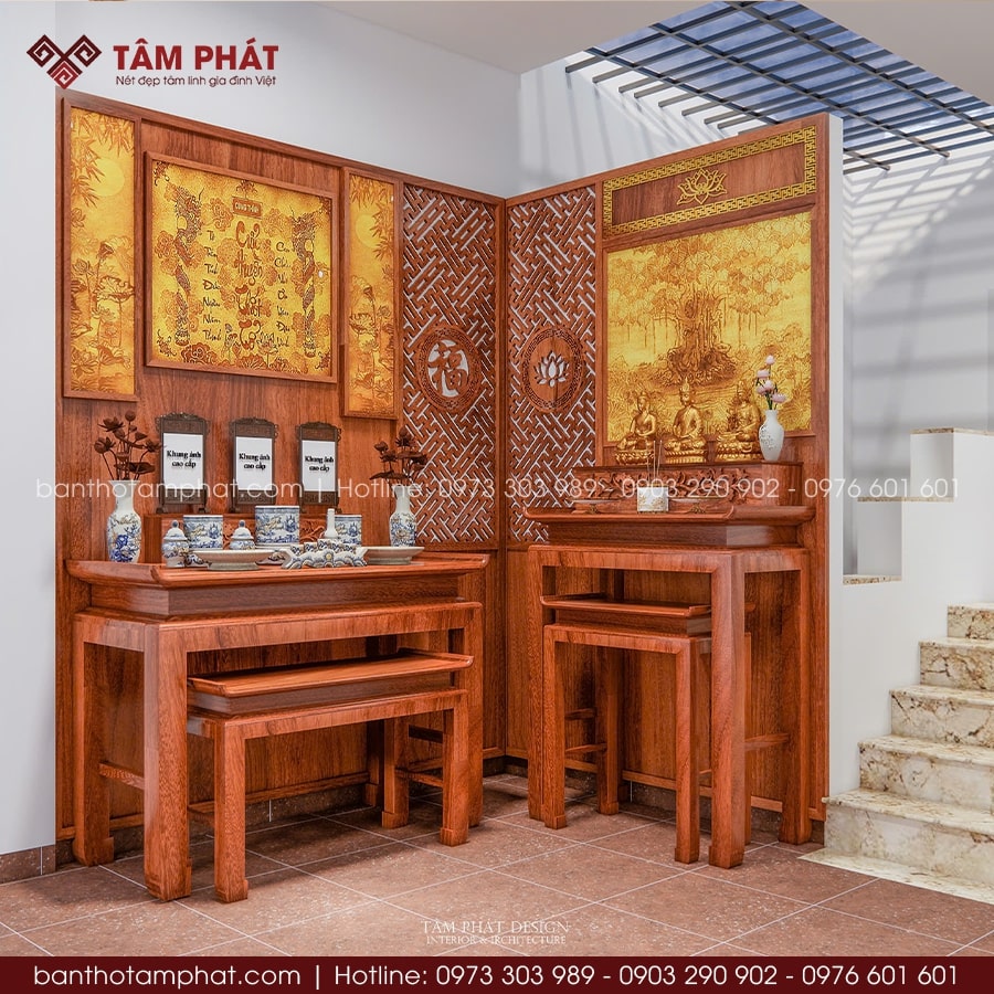 Phòng thờ đôi góc hành lang tầng thượng mẫu BT-1699