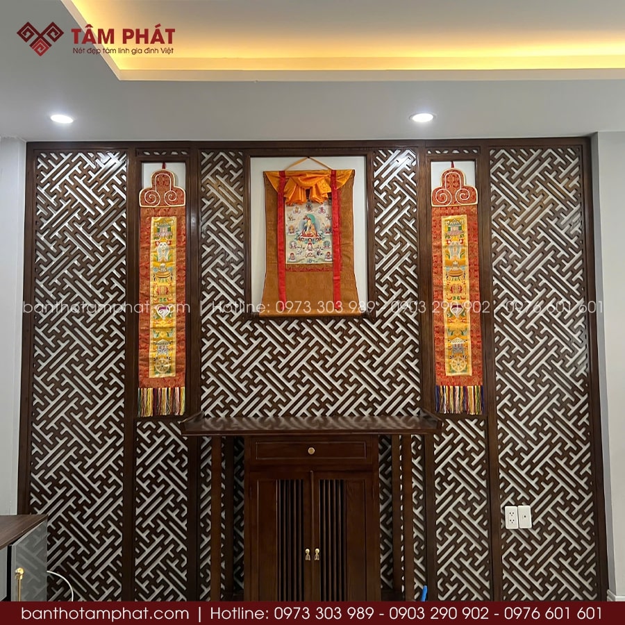 Tâm Phát nhận thiết kế và thi công không gian thờ theo đúng tín ngưỡng Mật Tông, phong cách Tây Tạng.