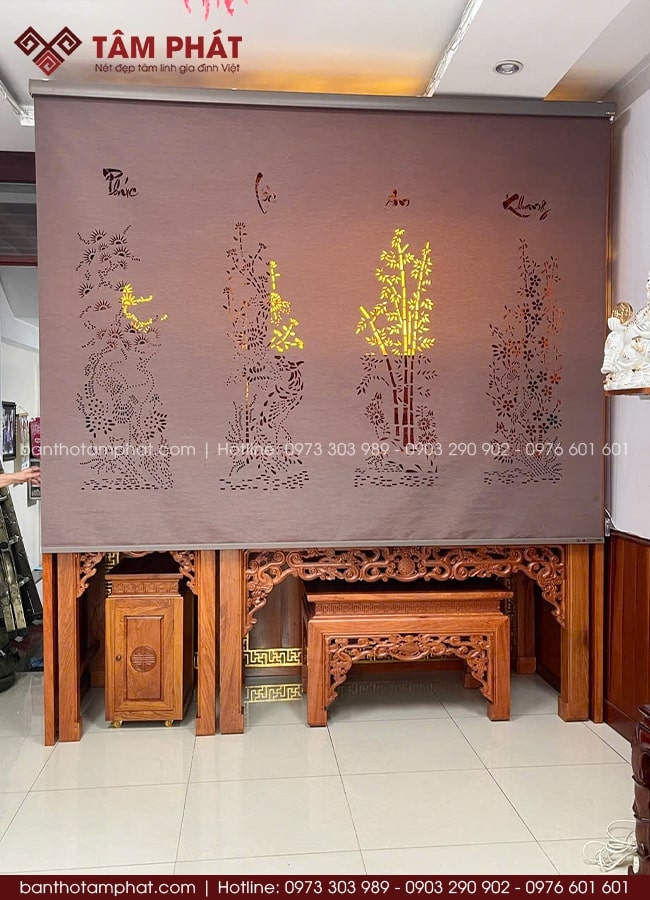 Rèm che Phúc Lộc An Khang mang ý nghĩa phong thủy tốt đẹp.