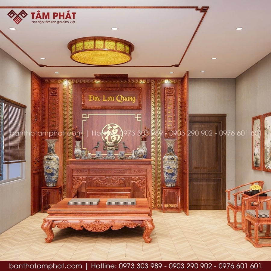 Thiết kế phòng thờ hài hòa, đáp ứng đầy đủ nhu cầu thờ tự của mọi gia đình.