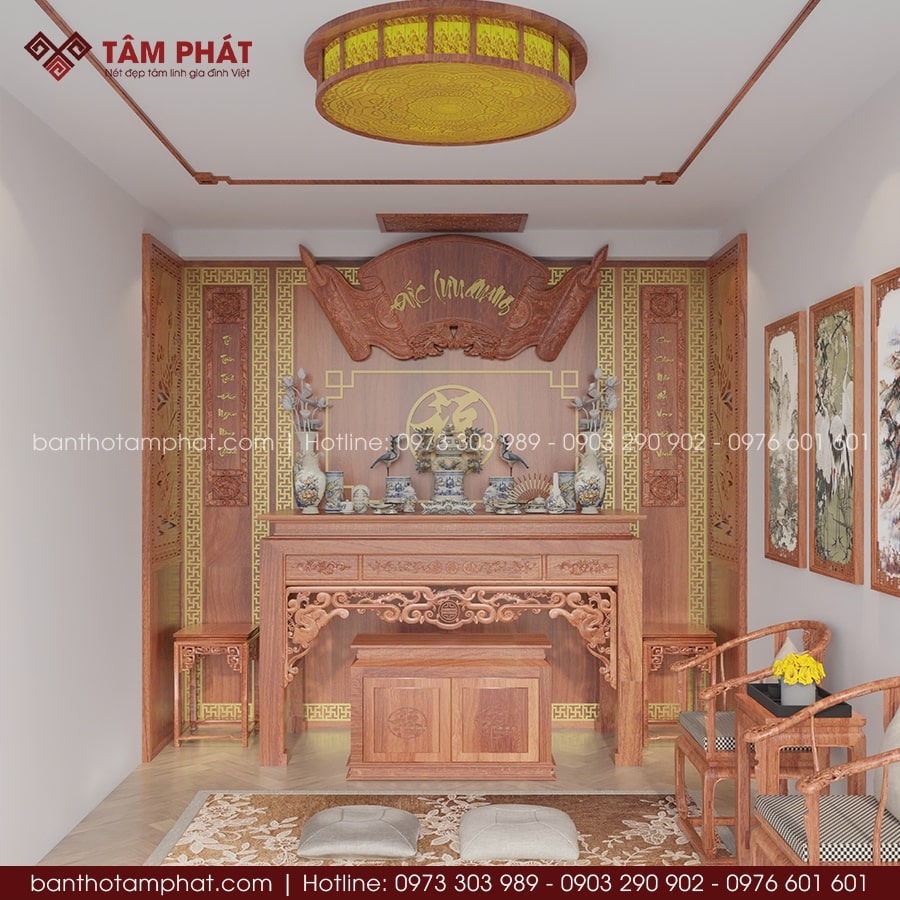 Phòng thờ BT-1720 đảm bảo chất lượng - phong thủy - thẩm mỹ tốt, mang ý nghĩa cát tường, viên mãn.