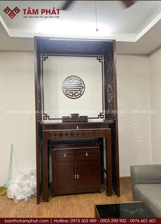 Trọn bộ phòng thờ được Tâm Phát thiết kế và thi công trọn gói.