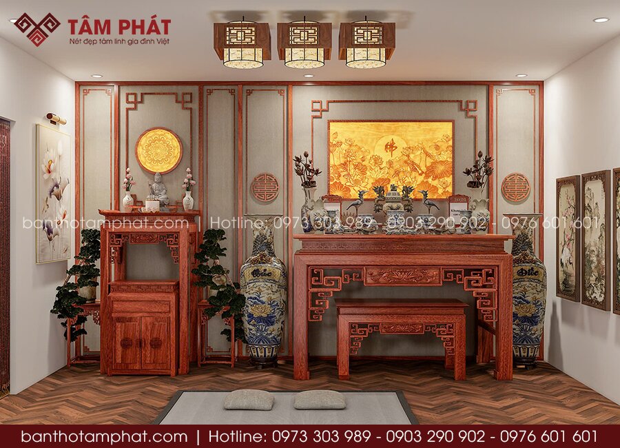 Hình dung đầy đủ toàn bộ không gian thờ nhờ phối cảnh 3D chi tiết.