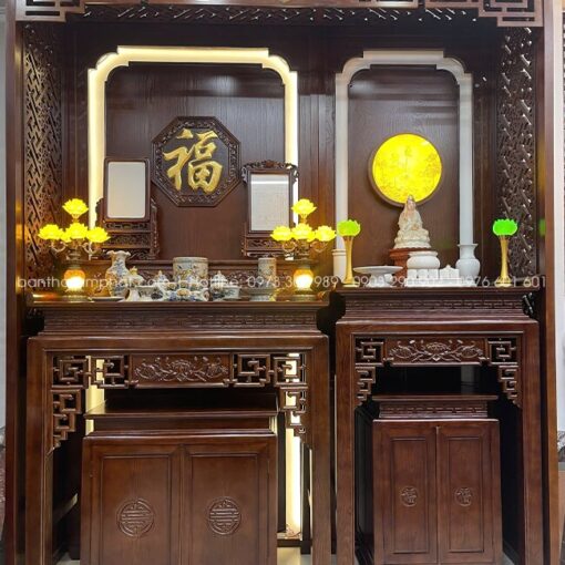Hệ vách và đèn led đan xen tạo nên hiệu ứng độc đáo cho phòng thờ BT-1778, là xu hướng thiết kế mới hiện đại, sang trọng hiện nay.