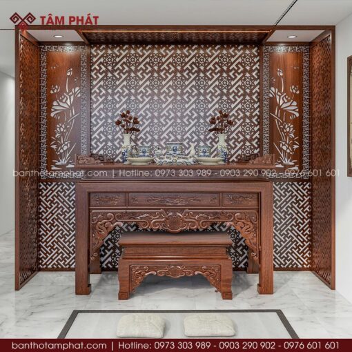 Phòng thờ gác lửng thiết kế ốp vách sang trọng mẫu BT-1779