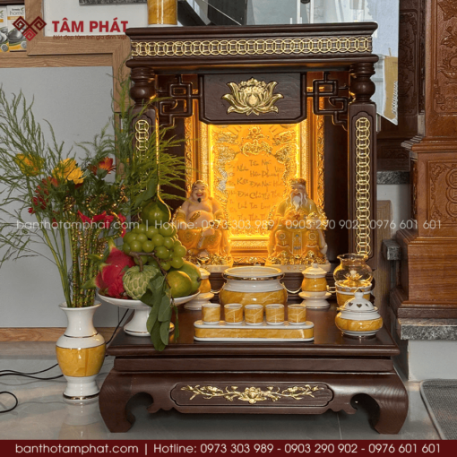 Bàn thờ Thần Tài Ông Địa hoa sen dát vàng sang trọng BTT-3362
