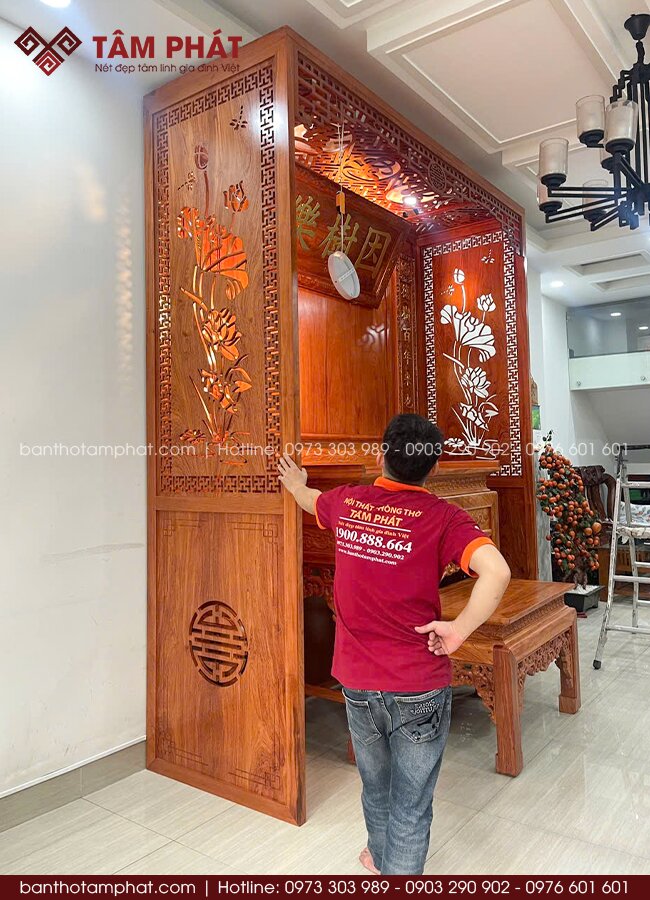 Phương án thờ được điều chỉnh phù hợp với không gian, diện tích và công năng sử dụng.