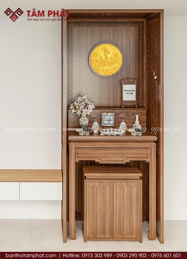 Phòng thờ BT-1790 được thiết kế tối ưu diện tích nhưng vẫn giữ trọn sự trang nghiêm.