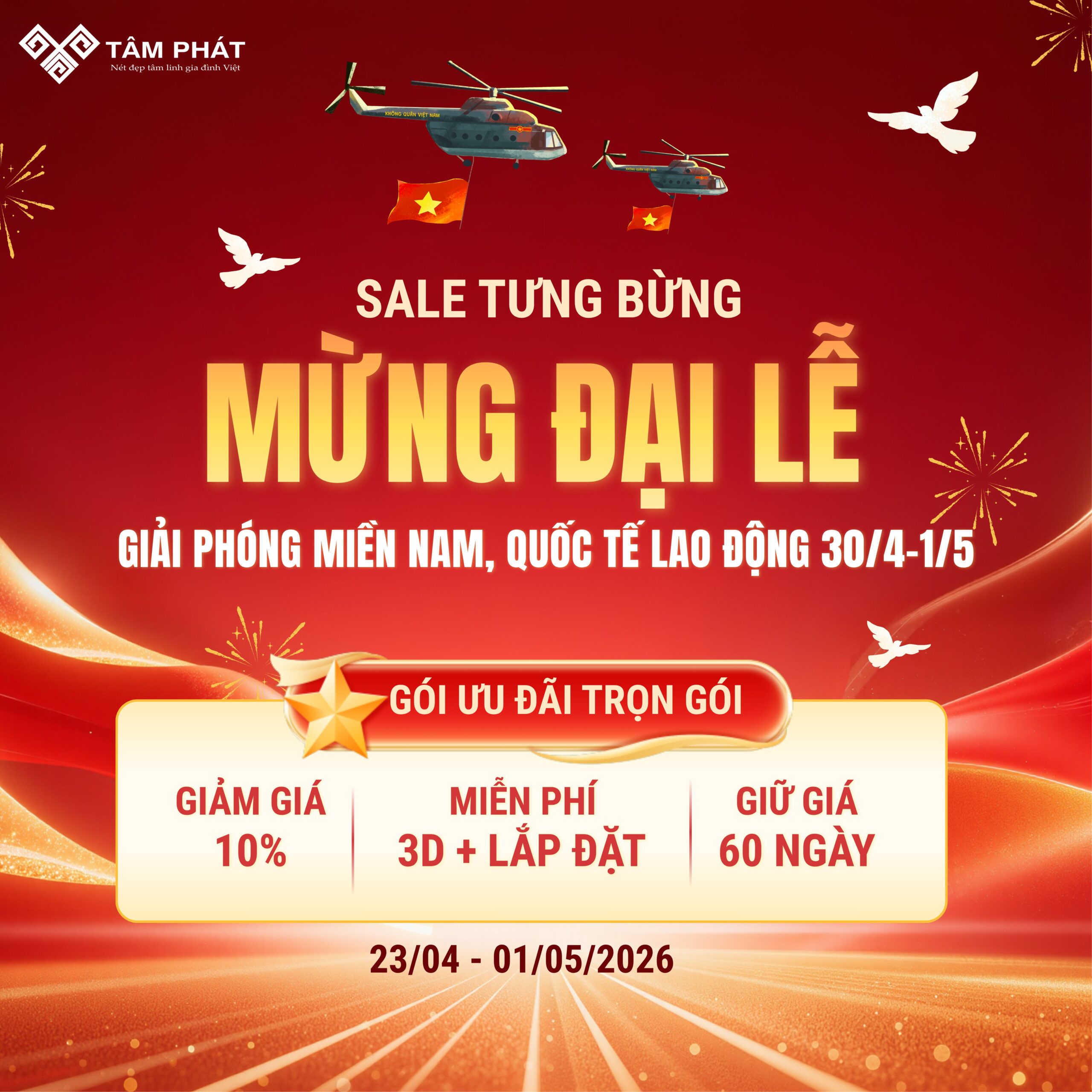 Chương trình chào mừng đại lễ với gói ưu đãi phòng thờ trọn gói thiết thực cho mọi nhà.