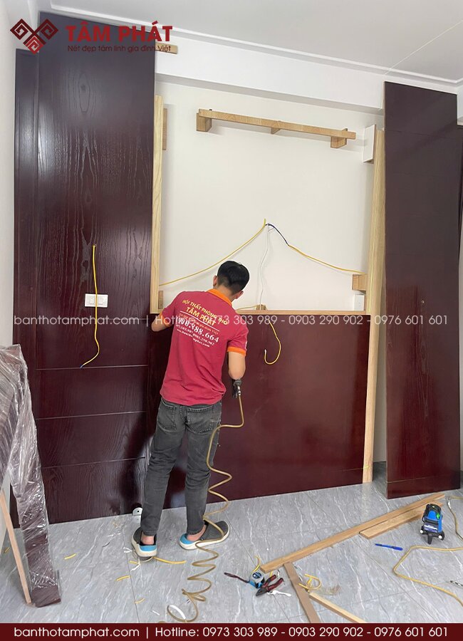 Thi công phòng thờ biệt thự đẹp mẫu BT-1821