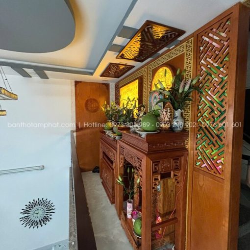 Mẫu phòng thờ Phật và Gia Tiên bố trí chuẩn phong thủy, giúp gia chủ thuận tiện thờ cúng.