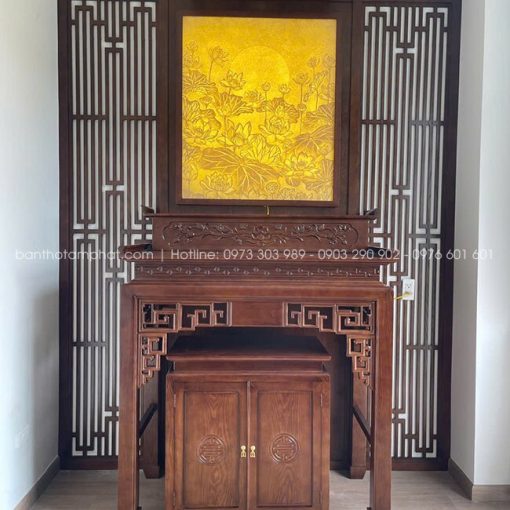Phòng thờ gỗ kết hợp tranh trúc chỉ mẫu BT-1817