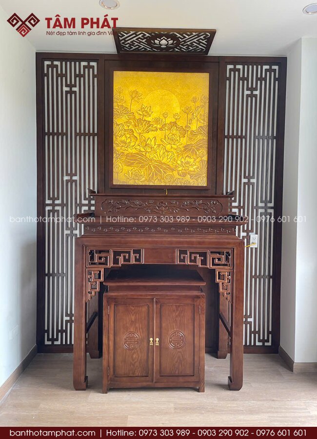 Phòng thờ gỗ kết hợp tranh trúc chỉ mẫu BT-1817