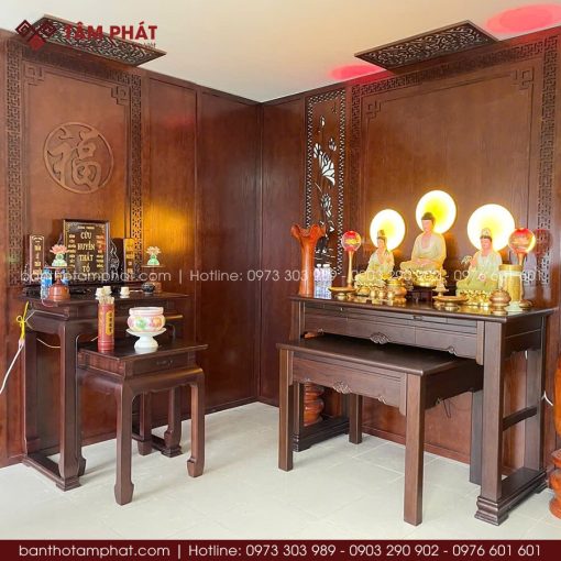 Phòng thờ BT-1807 được thi công đồng bộ, đảm bảo tính ổn định và độ bền sử dụng.