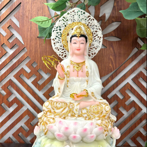 Tượng Quan Thế Âm Bồ Tát Tọa Sen Có Hào Quang - Mẫu QA9008