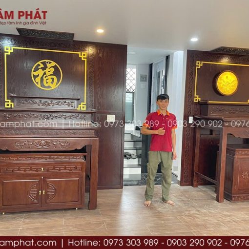 Phòng thờ Phật và Gia Tiên bố trí đối xứng mẫu BT-1827
