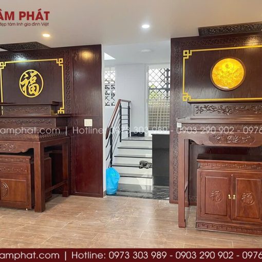 Thiết kế không gian thờ mở thoáng tại tầng 2, chuẩn phong thủy, đón năng lượng tốt.