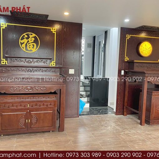 Phòng thờ đối xứng mang đến tổng thể cân đối, trang nghiêm và phù hợp với nhiều mẫu nhà phố, biệt thự hiện đại.