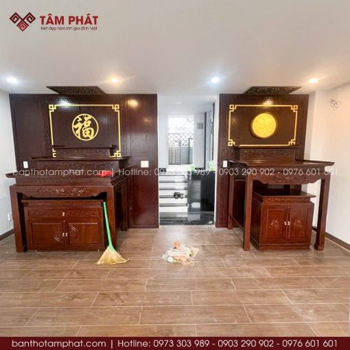 Phòng thờ gỗ tự nhiên chất lượng, được gia công sắc nét và hoàn thiện kỹ lưỡng.