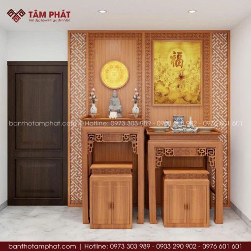 Phòng thờ Phật và Gia Tiên gỗ Gõ mẫu BT-1825