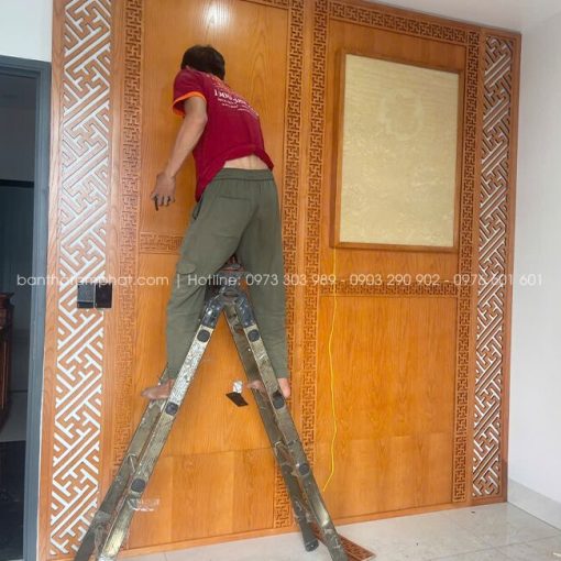 Thi công phòng thờ đôi thờ Phật và Gia Tiên chuẩn bản vẽ, bám sát thực tế.