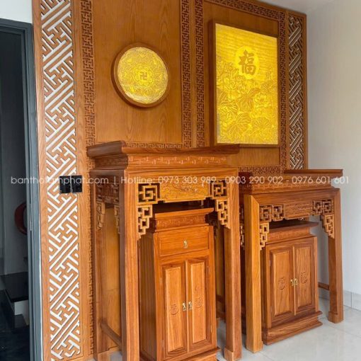 Phòng thờ Phật và Gia Tiên gỗ Gõ nâng tầm không gian nhà cửa, tạo nên tổng thể hài hòa.
